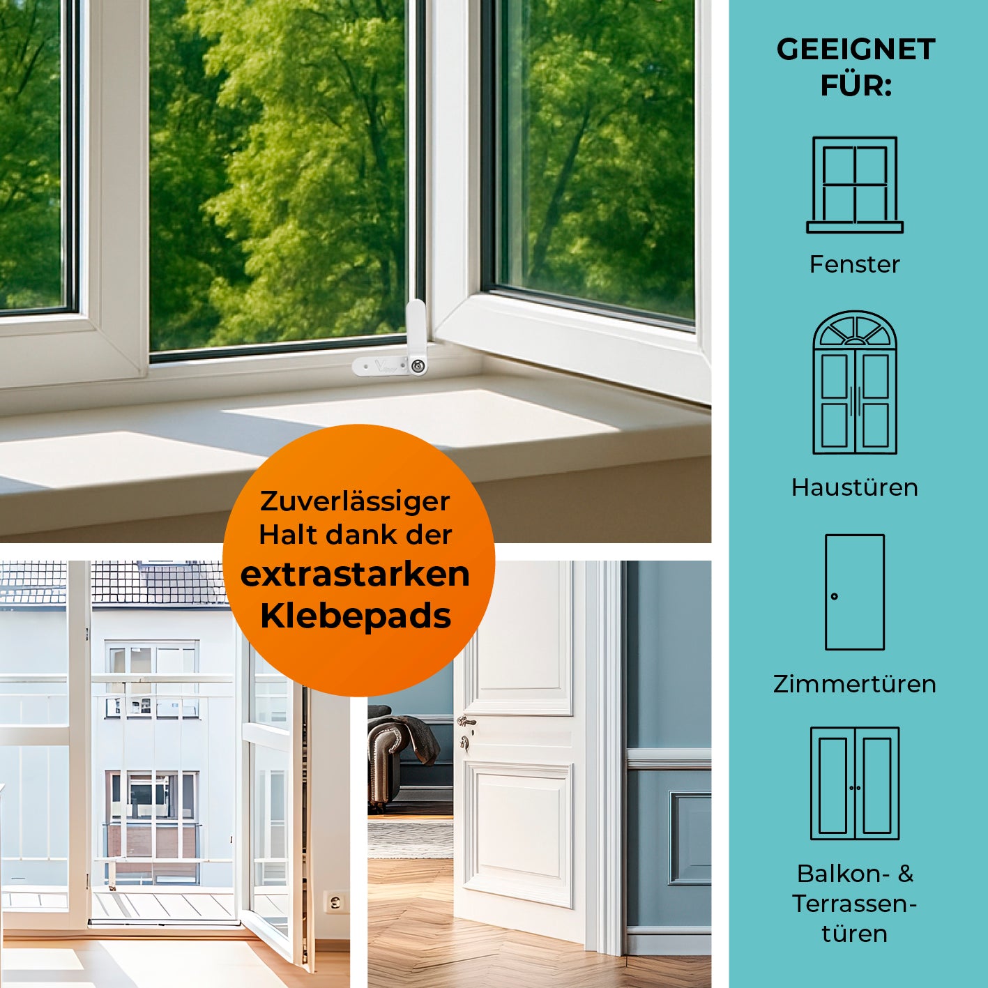 Geeignet für Türen, Fenster, Zimmertüren und Balkon- & Terassentüren.